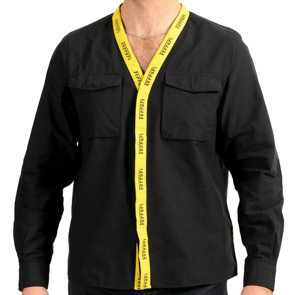 Scuderia Ferrari Men's Black Collarless Oxford Caban Shirt US 3XL IT 58